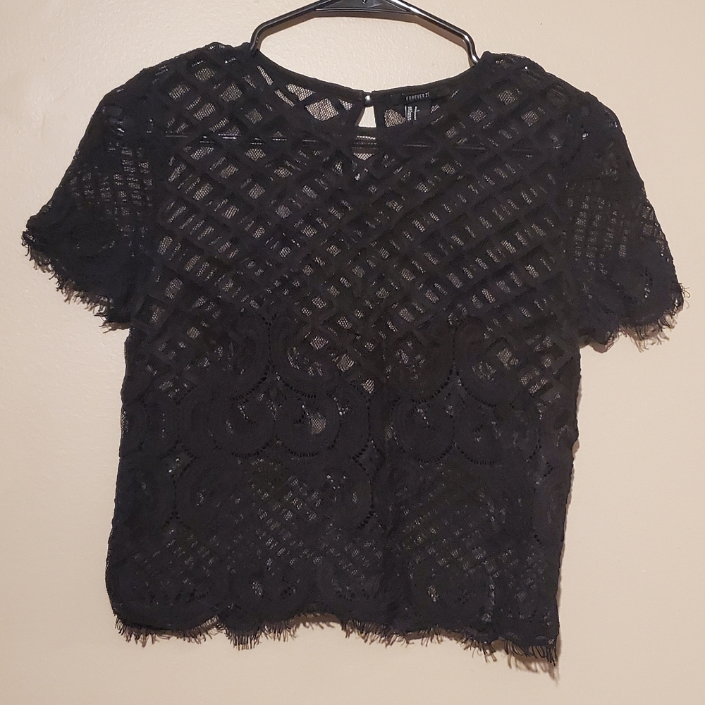 Black lace crop top